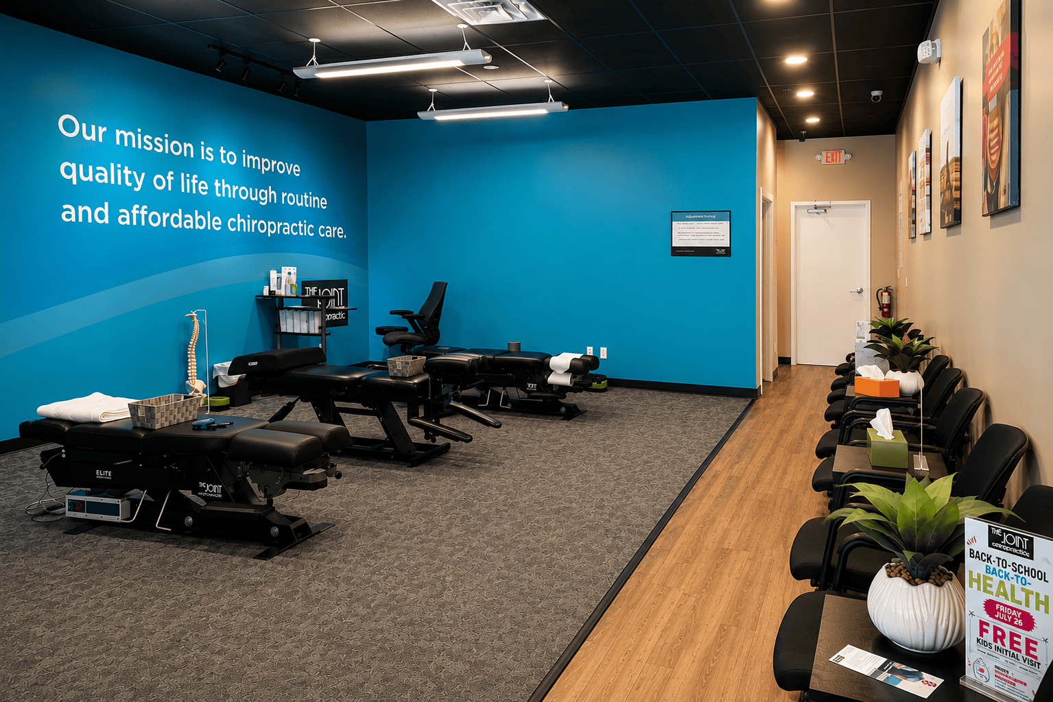 Chiropractic adjustment area inside The Joint Chiropractic chiropractor office in Ocala, Florida.